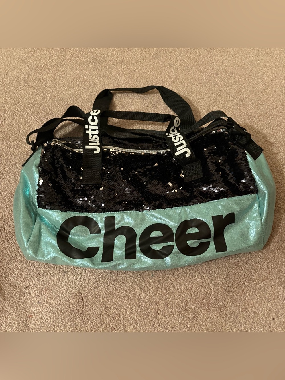 Justice Teal & Black Cheer Sequin Duffel Bag